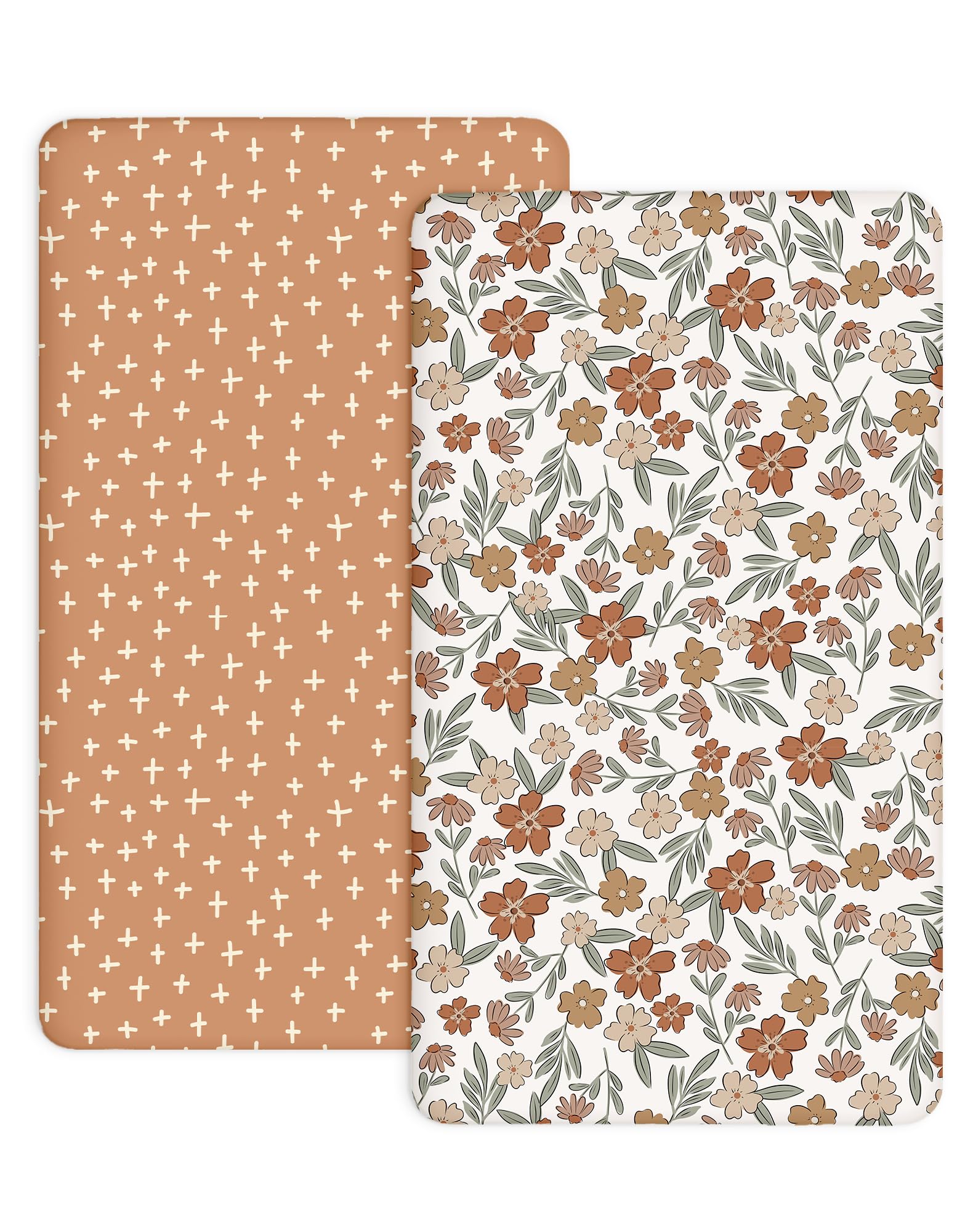 Bedside Bassinet Sheets 2 Pack, 33" x 20" Fitted Sheets, Rusty Garden