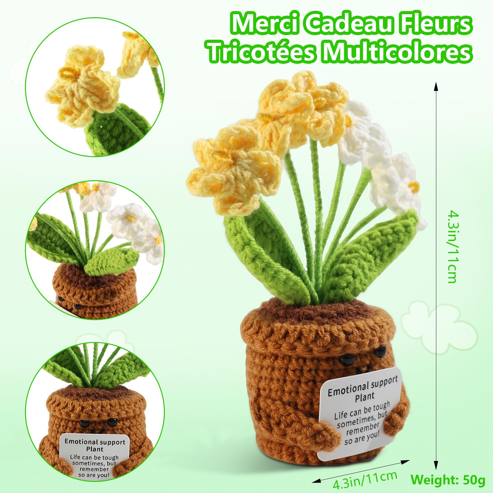 Bouquet de Fleurs au Crochet Main avec Message de Remerciement – Cadeau d'Adieu Maternelle