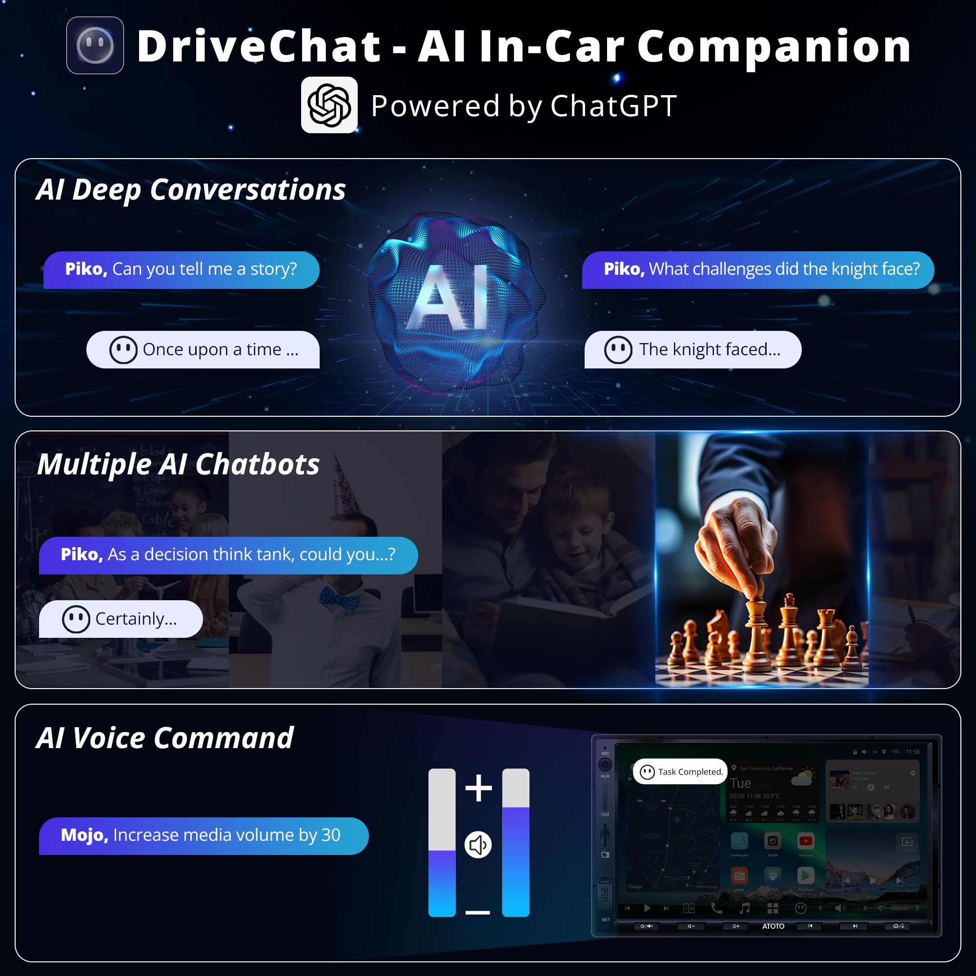 ATOTOZONE 7inch AI Android in-Dash Navigation, 8G+128G Audio Double Din Car Stereo, 4G LTE, Wireless Carplay & Android Auto, Dual Phone Connection&BT, 36B-EQ, HDMI Input?with Backup Cam, X10G2A7E-R2