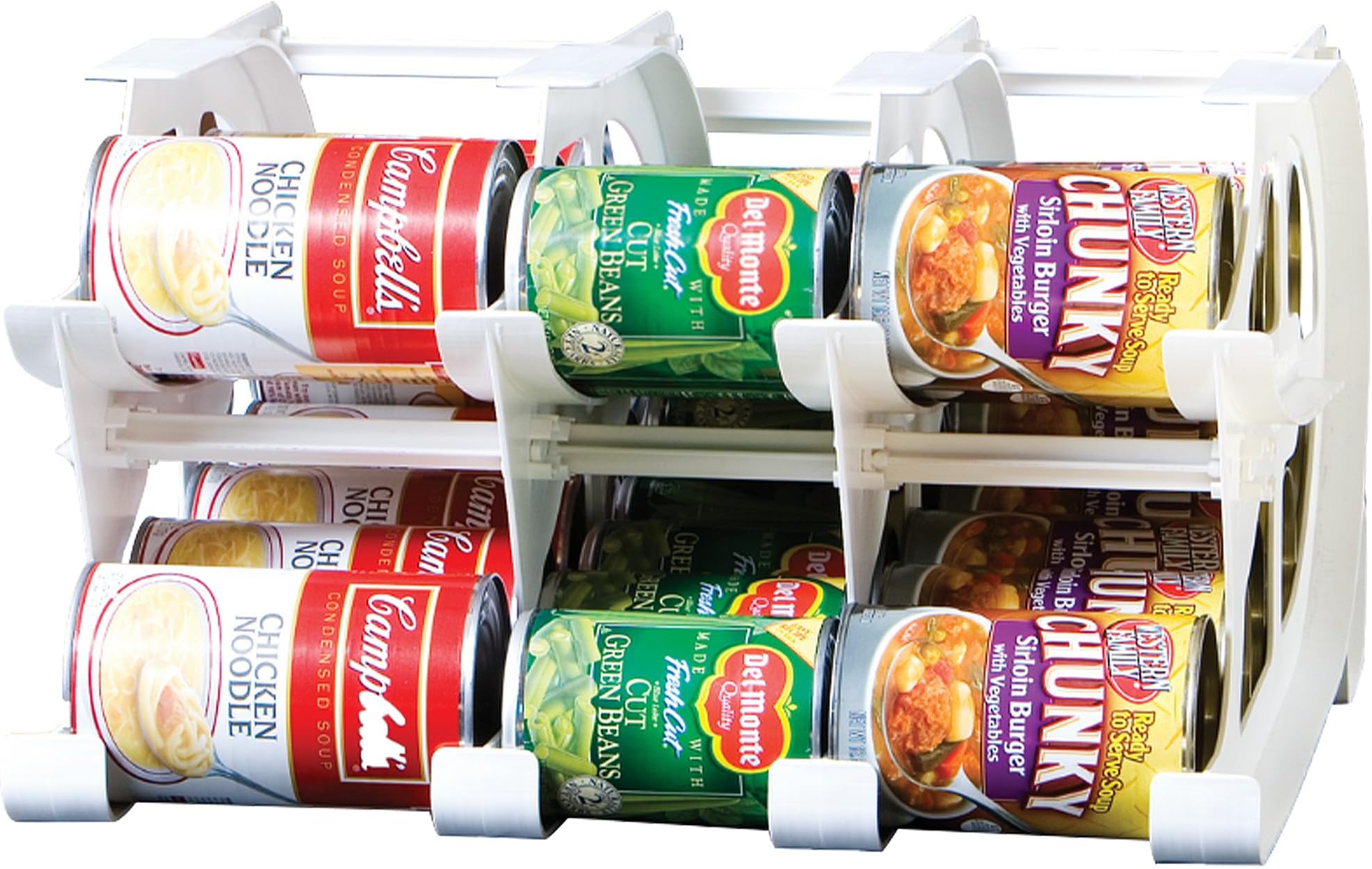 FIFO Countertop Mini Can Tracker Holds 30 Standard 10-24 Oz Can Sizes, White| Stackable & Adjustable Can Organizer for Pantry, USA Made, White