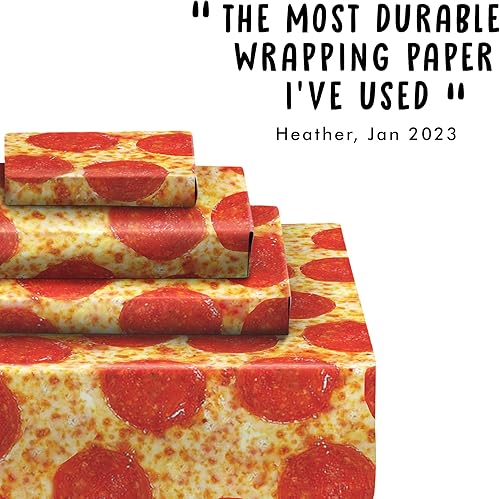 Miniatura 7 de CENTRAL 23 Papel de regalo para pizza, 6 hojas de papel de regalo de cumpleaños y etiquetas, tema de alimentos, papel de regalo divertido para