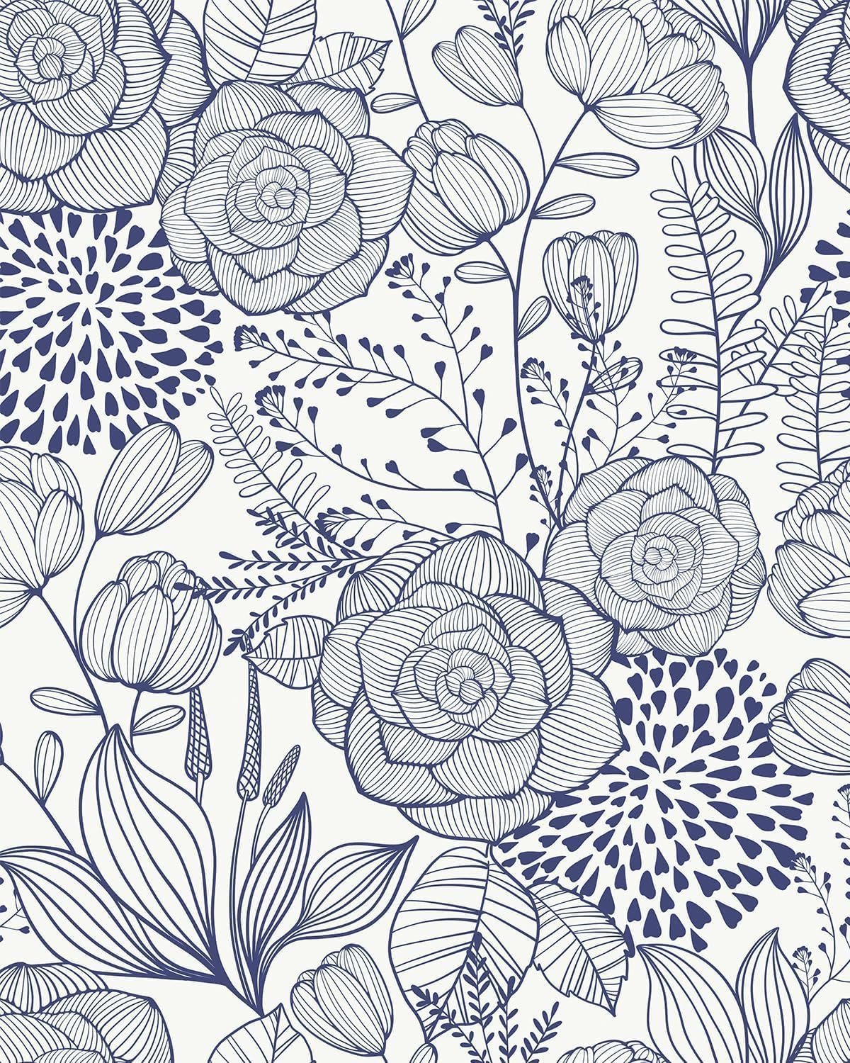 Wudnaye Navy Blue Floral Peel and Stick Wallpaper Blue and White Wallpaper 16.9"×393" Navy Floral Stick and Peel Wall Paper Flowers Contact Paper Self Adhesive Removable Waterproof for Bathroom Decor