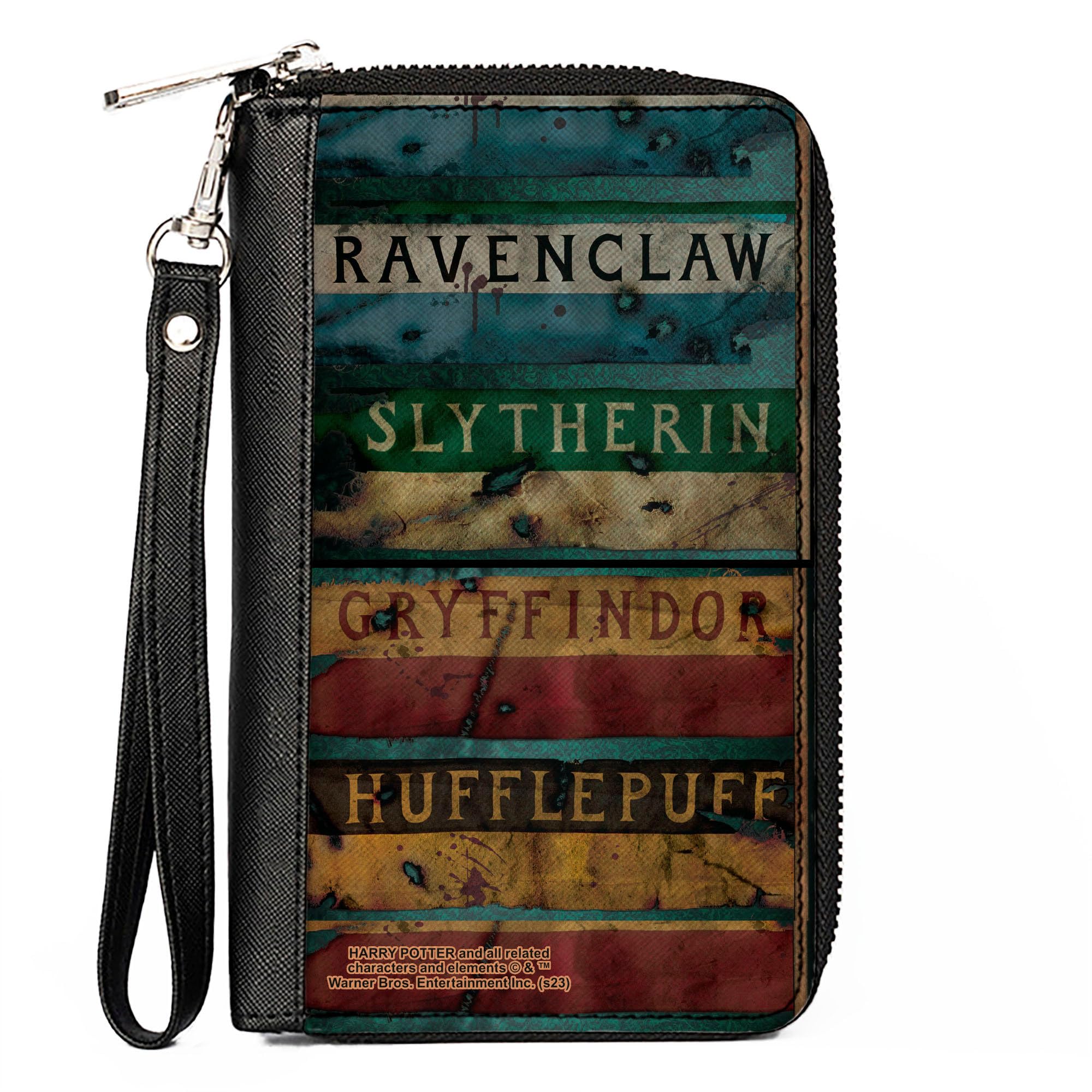 Buckle-Down The Wizarding World of Harry Potter Wallet, Zip Around, Gryffindor Hufflepuff Burnt Banners, Vegan Leather