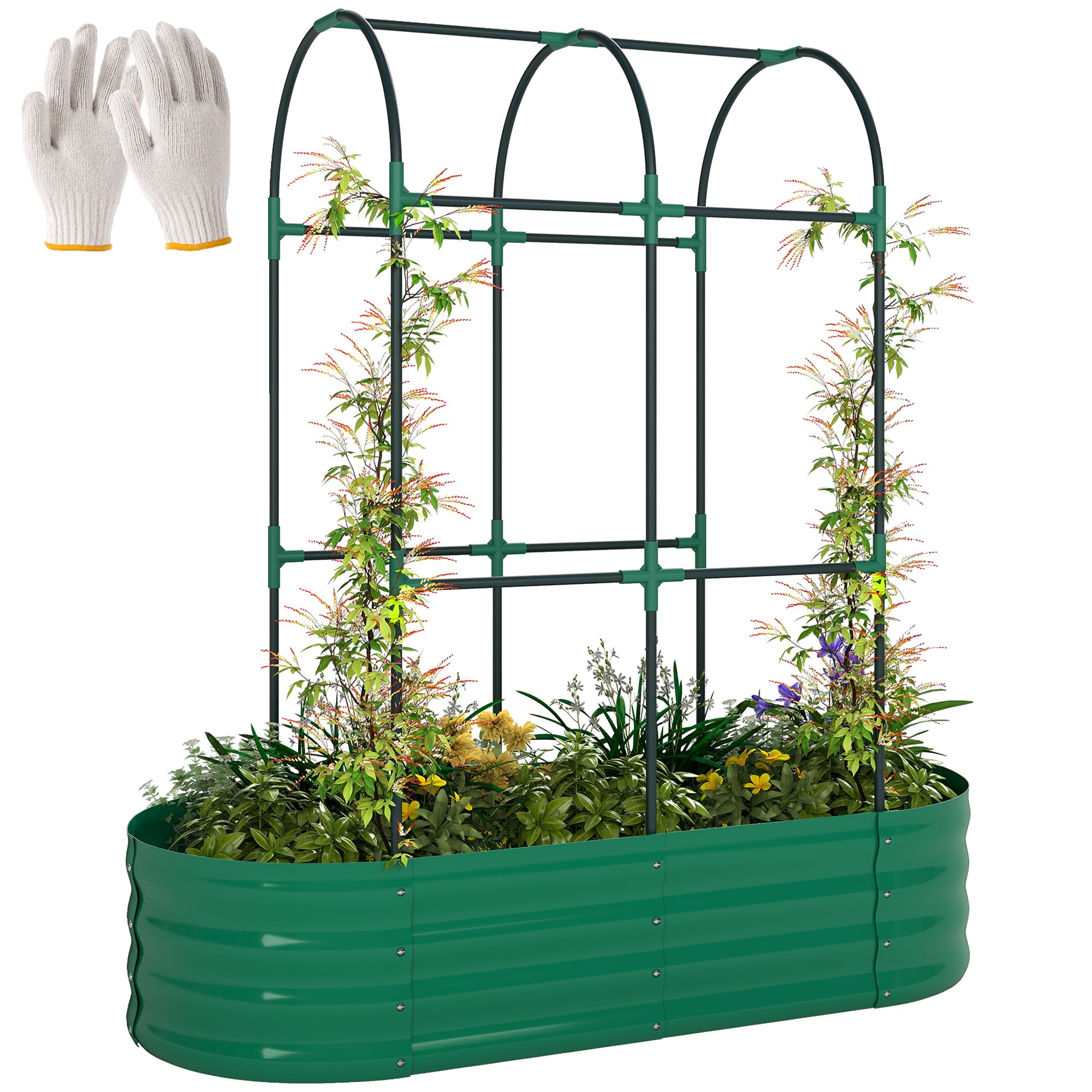 Outsunny Unisex Green X 2 X 4.6Ft Galvanised Raised Garden Bed With Trellis, Size 4