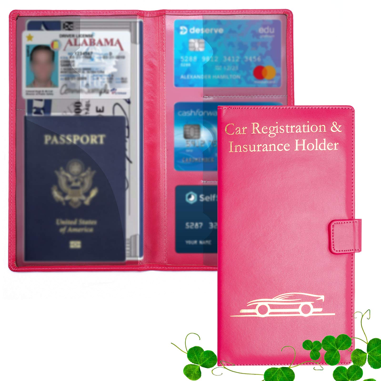 Qihoo Car Registration and Insurance Holder Leather Auto Glovebox Document ID Card Paperwork Wallet Holder Vehicle Motorcycle Truck Drivers license Important information Cards Holder Organizer(red)