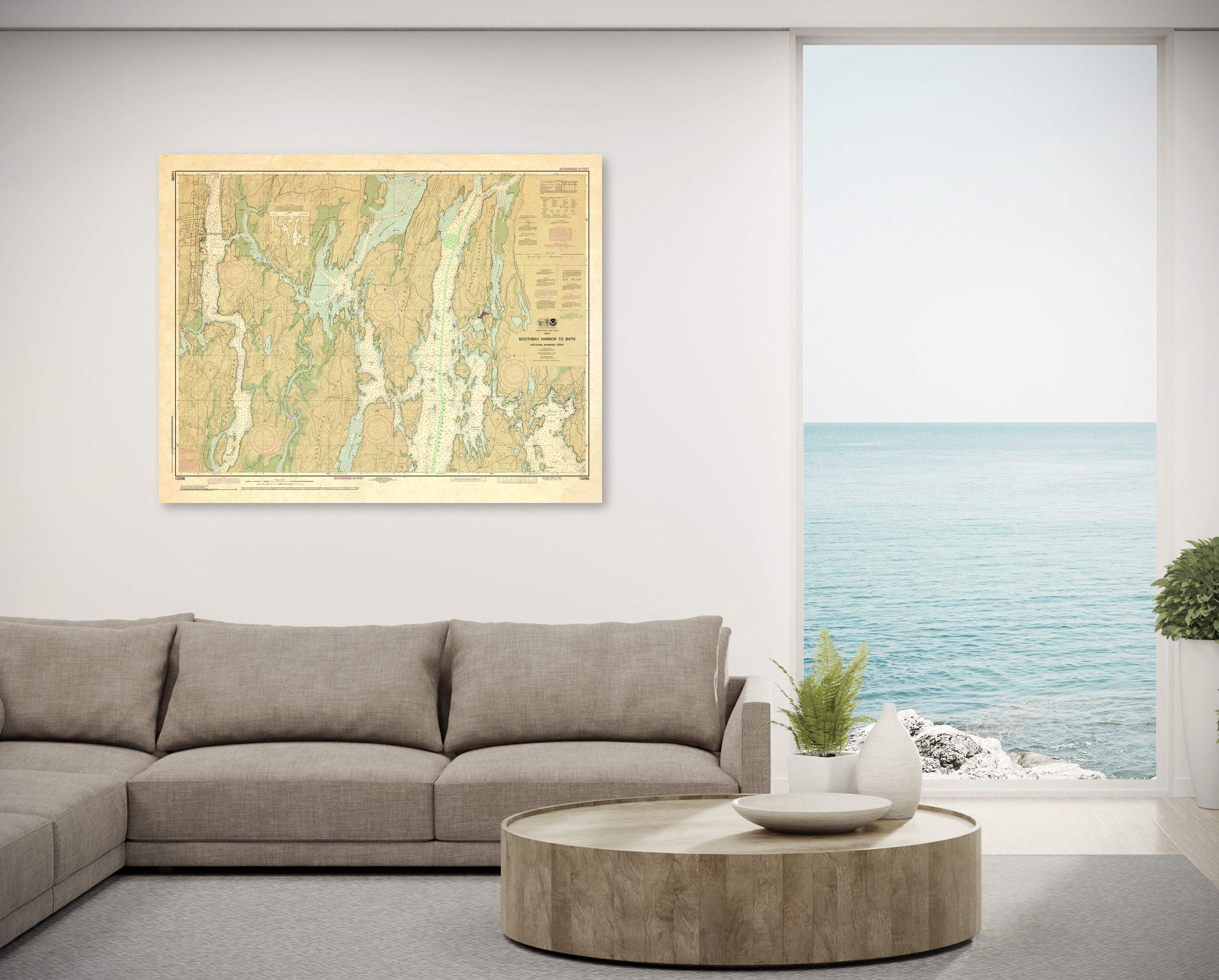 Paradise Cay Publications, Inc. Antiqued NOAA Chart 13296: Boothbay Harbor to Bath: Including Kennebec River