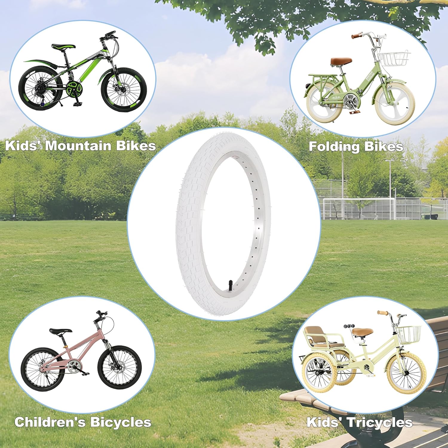 2 Sets 18 Inch Kids Bike Tire White Color, 18x2.125 Street Bike Tire and Tube Straight Stem Compatible with BMX Joystar Balance Bike Road Bicycle Folding Bike