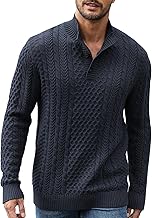 Comilaka Men's Winter Sweater Turtleneck Button Knit Sweaters Cotton Rib Jersey