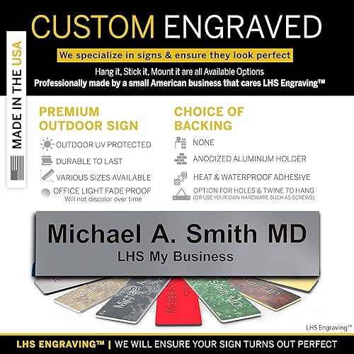 Miniatura 2 de LHS  Placa de identificación personalizada con opción de montaje para paredes, puertas, soportes de escritorio, cubículos, colgar y más  Letras