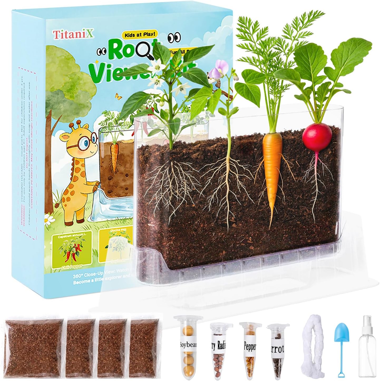 TitaniX Root Viewer Kit for Kids with 4 Seed Varieties, STEM Science Toy & Craft Growing Kits for Boys & Girls, Grow Your Own Plant for Ages 4-8 Birthday Gifts for Boy,4, 5, 6, 7, 8, Year Old