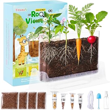 TitaniX Root Viewer Kit for Kids with 4 Seed Varieties, STEM Science Toy & Craft Growing Kits for Boys & Girls, Grow Your Own Plant for Ages 4-8 Birthday Gifts for Boy,4, 5, 6, 7, 8, Year Old