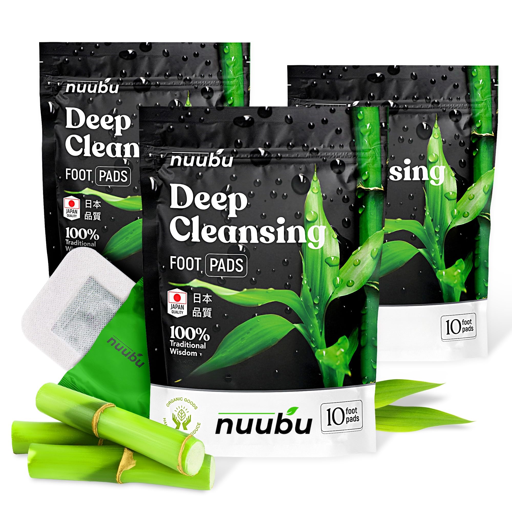 Nuubu Fußpflaster (30 Pflaster), natürliche Fußpads mit Bambusessig und Turmalin