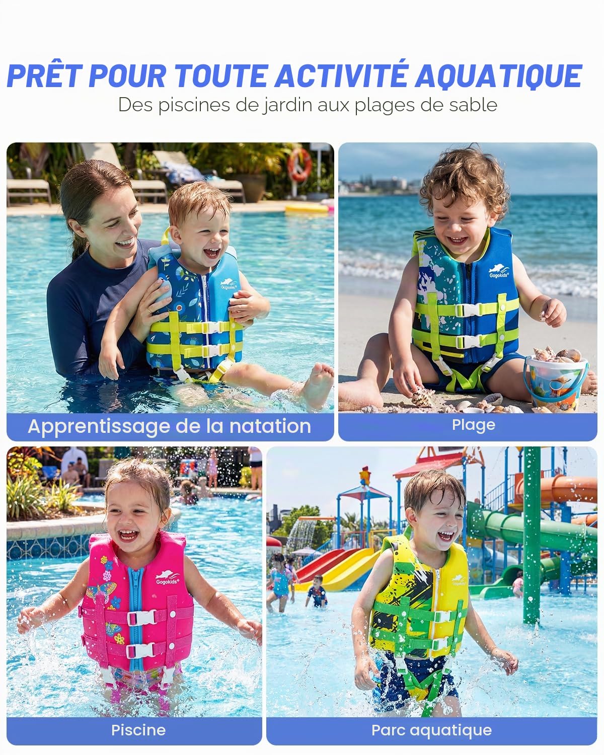 Gogokids Veste de Flottaison pour Enfants - Aide à la Natation avec Bretelles de Sécurité Réglables pour Enfants de 15-35kg, Garçons et Filles de 2 à 9 Ans, Idéal pour la Piscine et la Natation