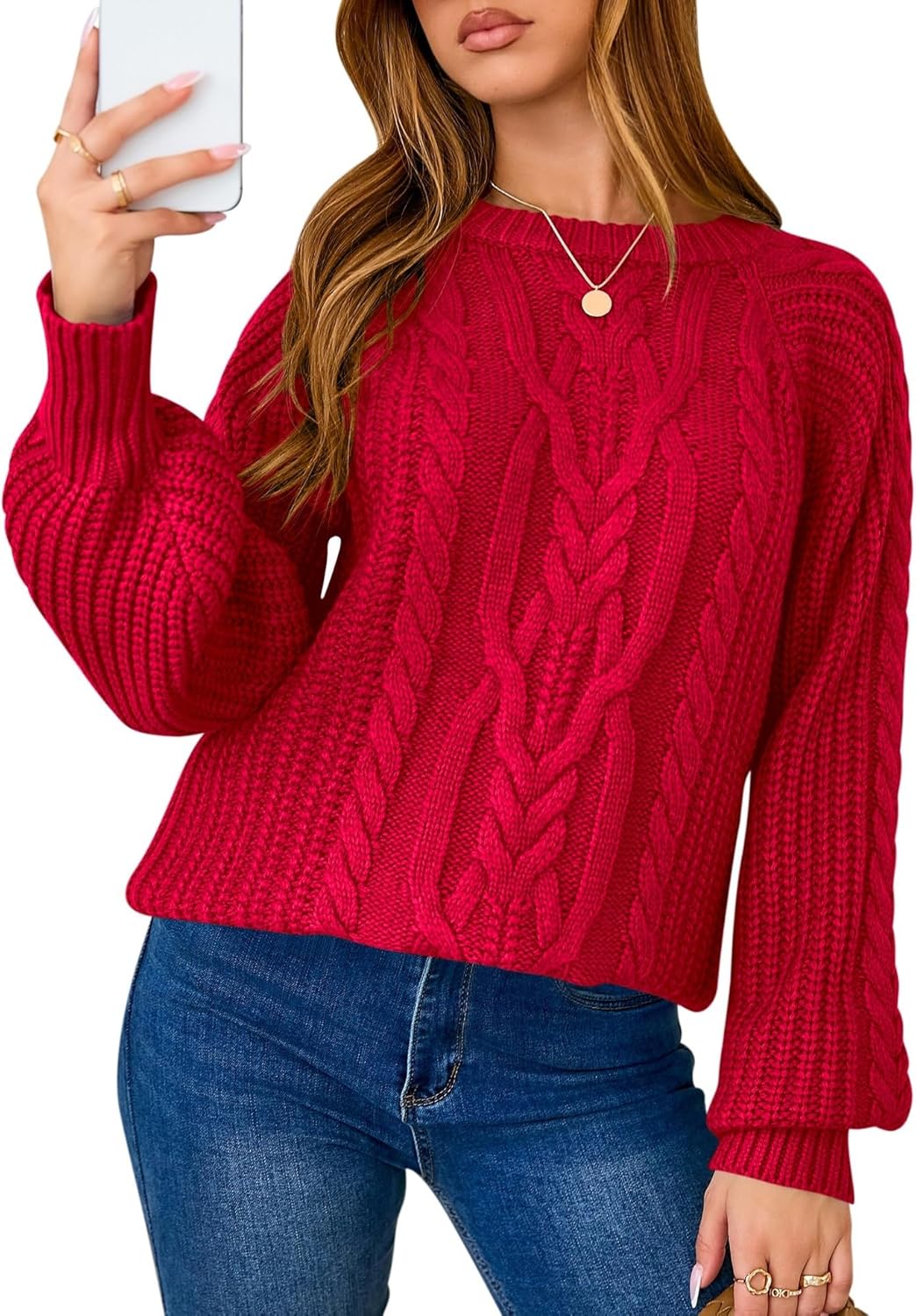 LOMON Oversized Sweaters for Women Long Sleeve Chunky Cable Knit Casual Crew Neck Pullover Sweater S-XXL