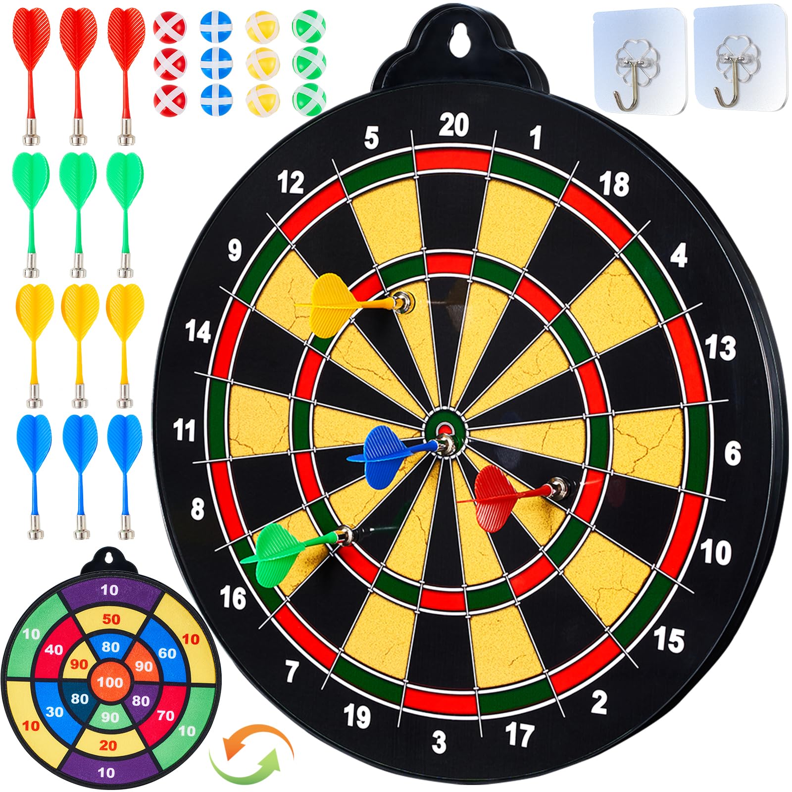 HELLO PAPAYA Magnetic Dart Board for Kids,with 12 Safety Dart+12Sticky Ball