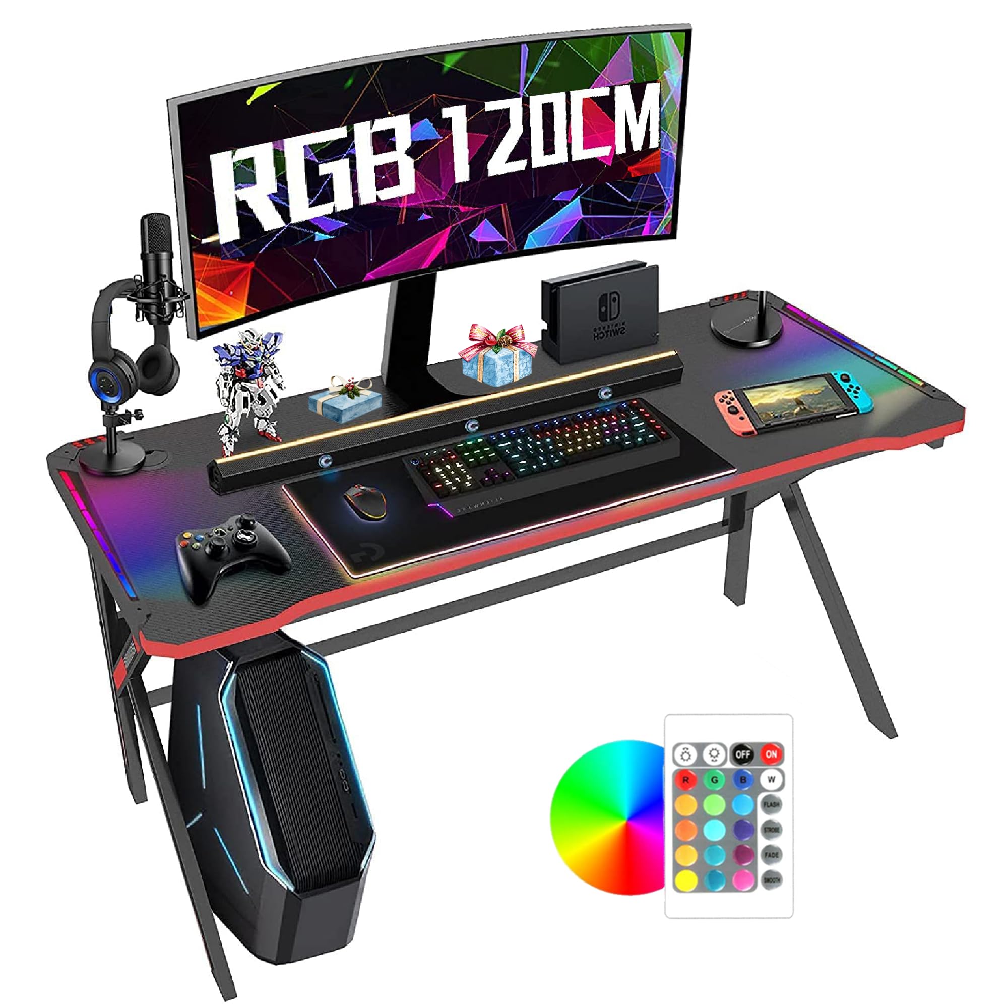 Arespark Gaming Desk with LED Lights, 47in Ergonomic Home Office Tables