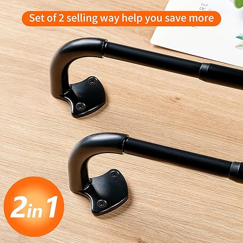 Miniatura 2 de Paquete de 2 barras de cortina envolventes para ventanas de 28 a 48 pulgadas, cortinero curvado opaco, para interiores y exteriores, ajustable de 33