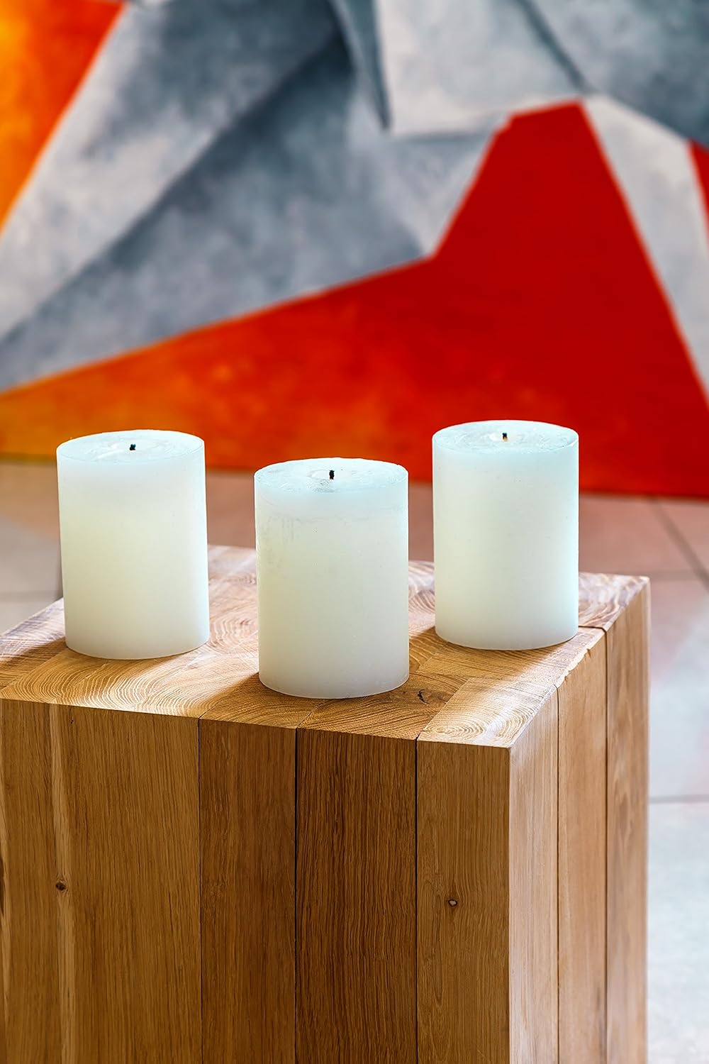 Set of 3 Pillar Candles 3" x 4" Unscented Handpoured Weddings, Home Decoration, Restaurants, Spa, Church Smokeless Cotton Wick - Ivory: Home Improvement