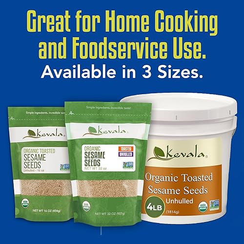 Miniatura 6 de Kevala Semillas de sésamo tostado orgánicas (sin cascar), semillas tostadas de origen único, ingredientes para salsa e inmersión, condimento sin