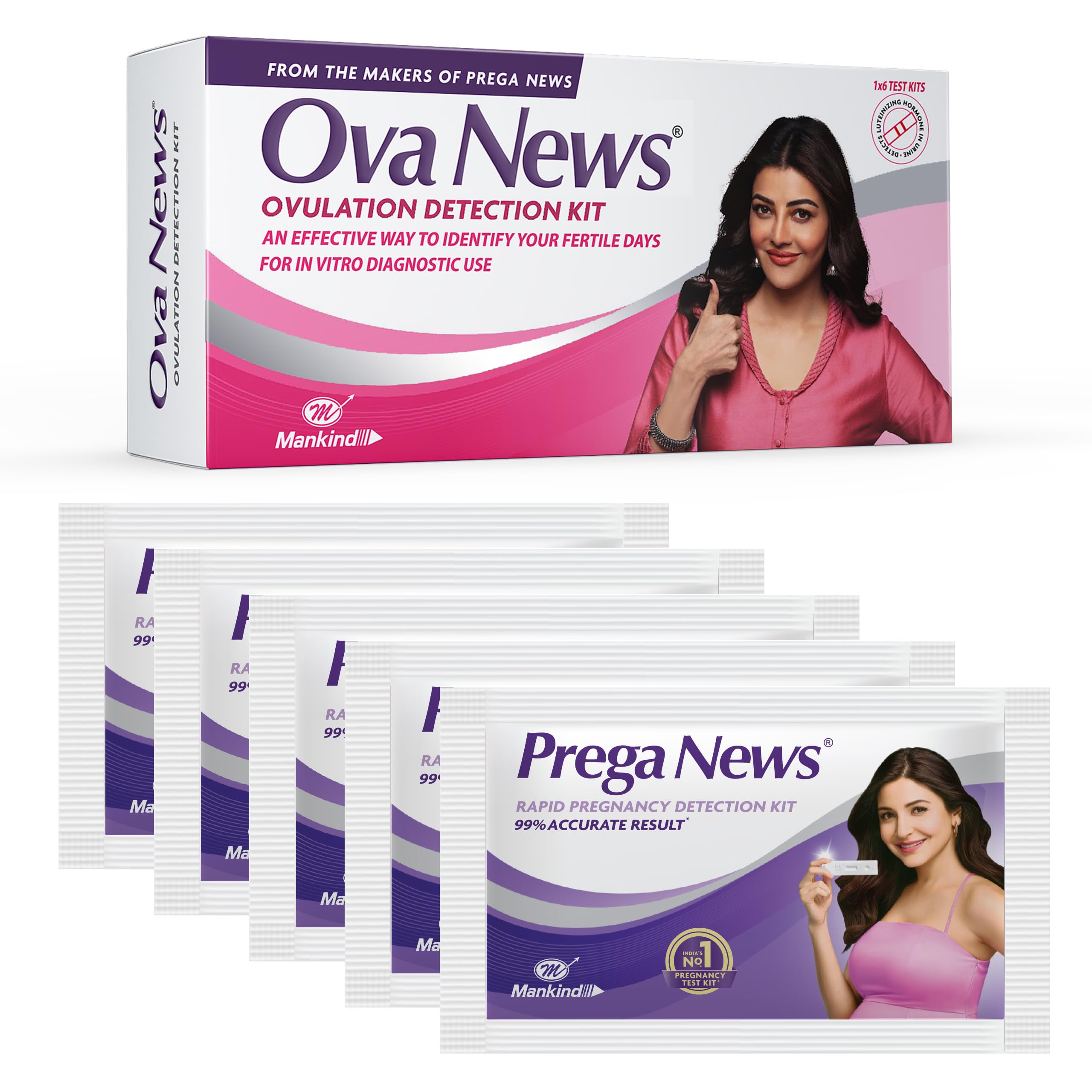 Prega News (5 packs) & Ova News Combo | Easy to Use Test Kits | Accurately Track Ovulation & Detect Pregnancy