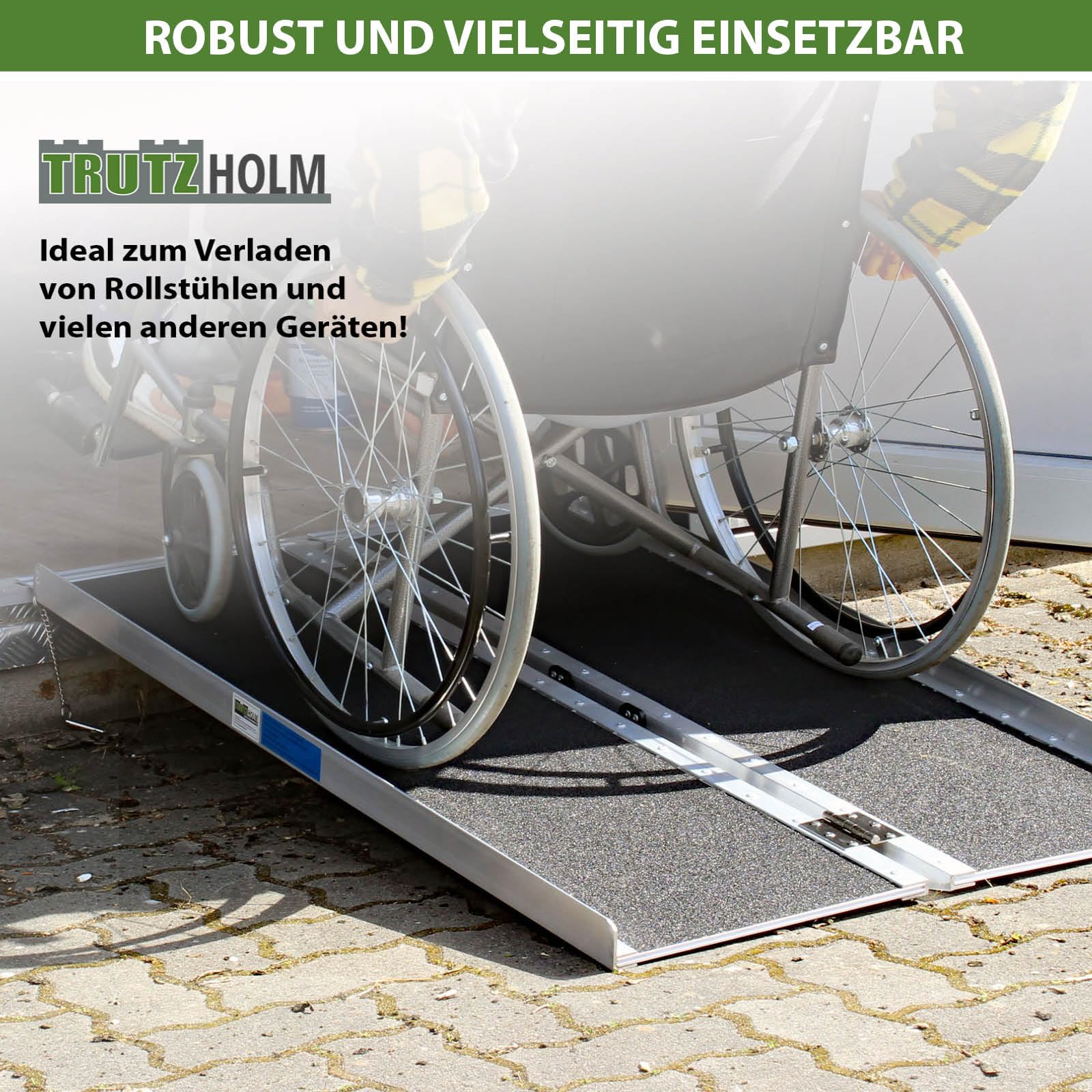 TRUTZHOLM Alu Rollstuhlrampe klappbar 91 cm Traglast 272 kg schwarz/grau Antirutsch beschichtet Auffahrrampe