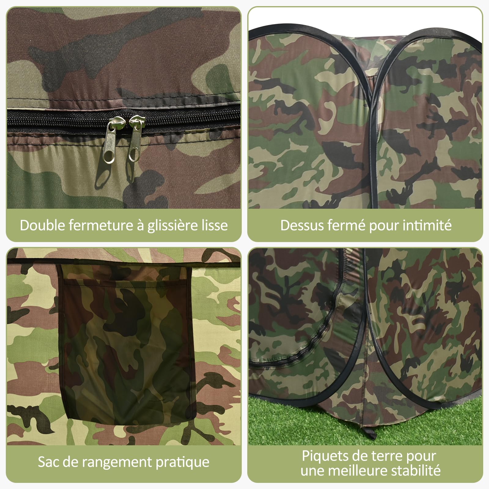 GYMAX Tente à Langer 1 Personne 120x120x190CM, Tente Pop Up, Toilette Portable avec Fenêtre, Sac de Rangemnt, Fermetures Éclair, Cadre en Acier, pour Extérieur, Camping, Randonnée, Pêche (Camouflage)