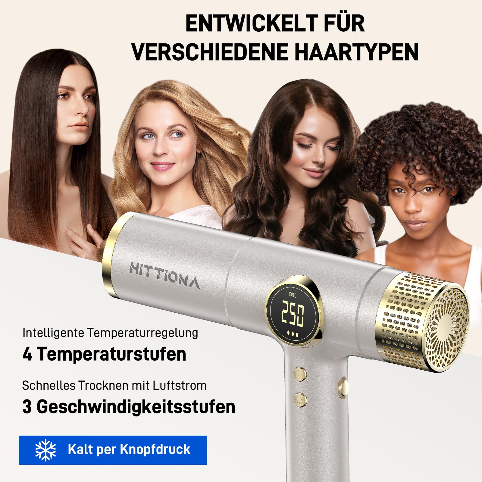 HITTIONA Profesjonalna podróżna suszarka do włosów z dyfuzorem, 2000 W, napięcie na całym świecie (100-240 V), szybkie suszenie, przenośna i lekka (400 g), cicha suszarka podróżna do podróży na całym