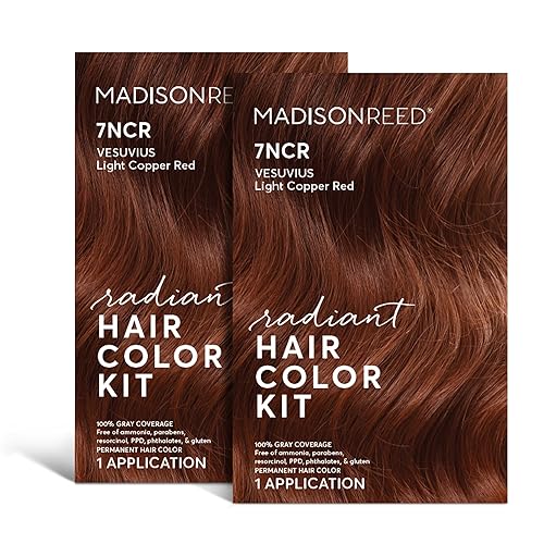 Madison Reed Kit de color radiante para el cabello, rojo cobre claro para una cobertura del 100 % de las canas, sin amoníaco, rojo vesubio 7NCR,