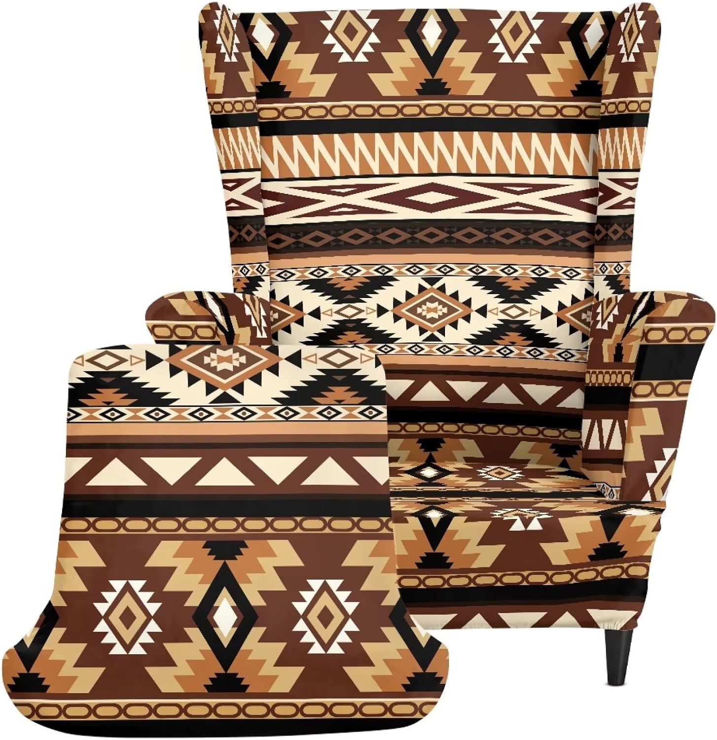 Aztec Tribal Geometric Print Wingback Covers Non-Slip Wingback Cover 1 Seat Wingback Chair Slipcovers Chair Covers for Wingback Chair Furniture Protector