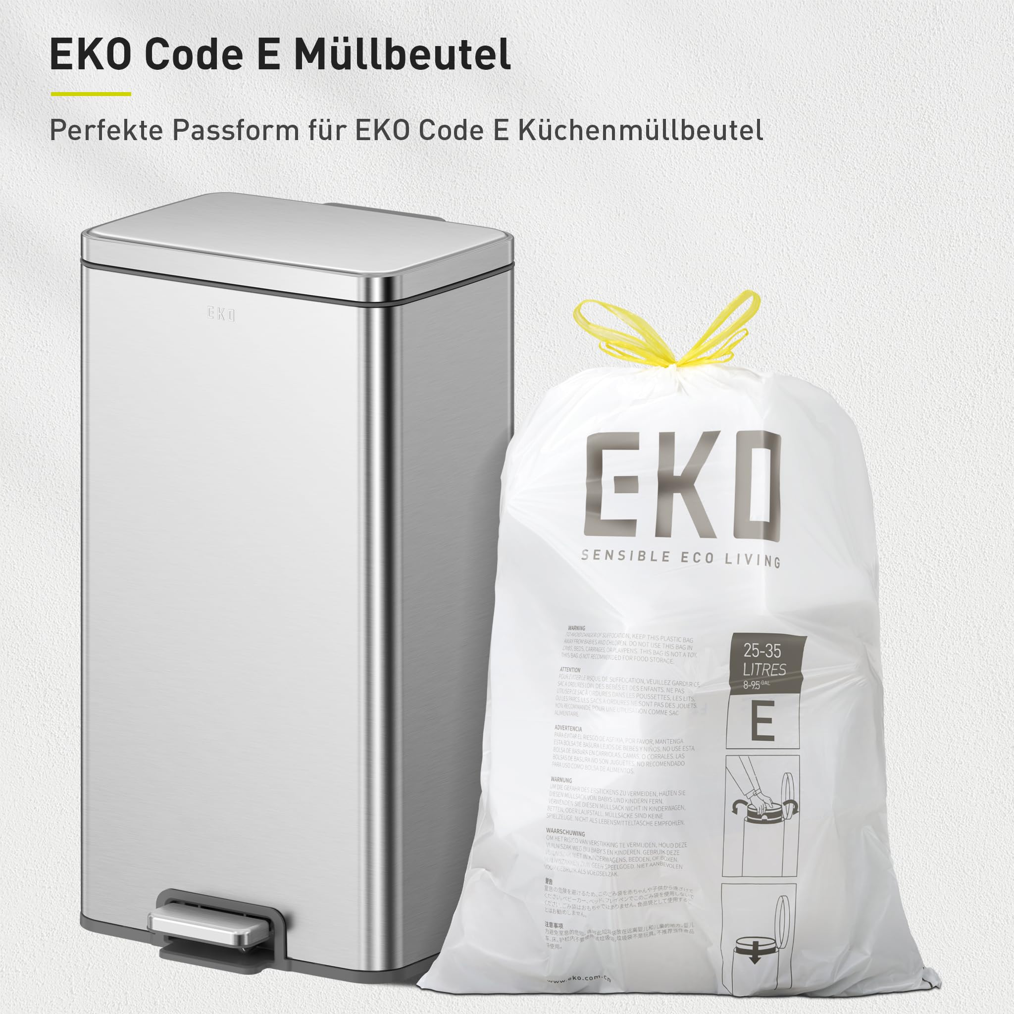 EKO Madison Mülleimer Küche 30L, Abfalleimer mit Pedal aus Fingerabdruckfreiem Edelstahl, Soft-Close Deckel & Inneneimer, Rechteckiger Kompakter Tretmülleimer mit Elegantem Robustem Design