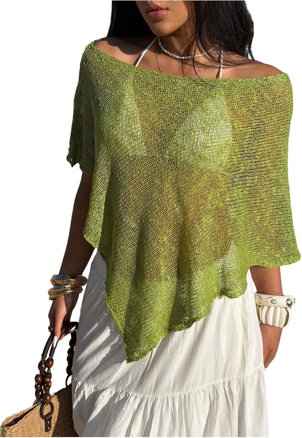 Verdusa Women's Asymmetrical Swim Cover Up Off Shoulder Poncho Tops Beach Vacation Clothes