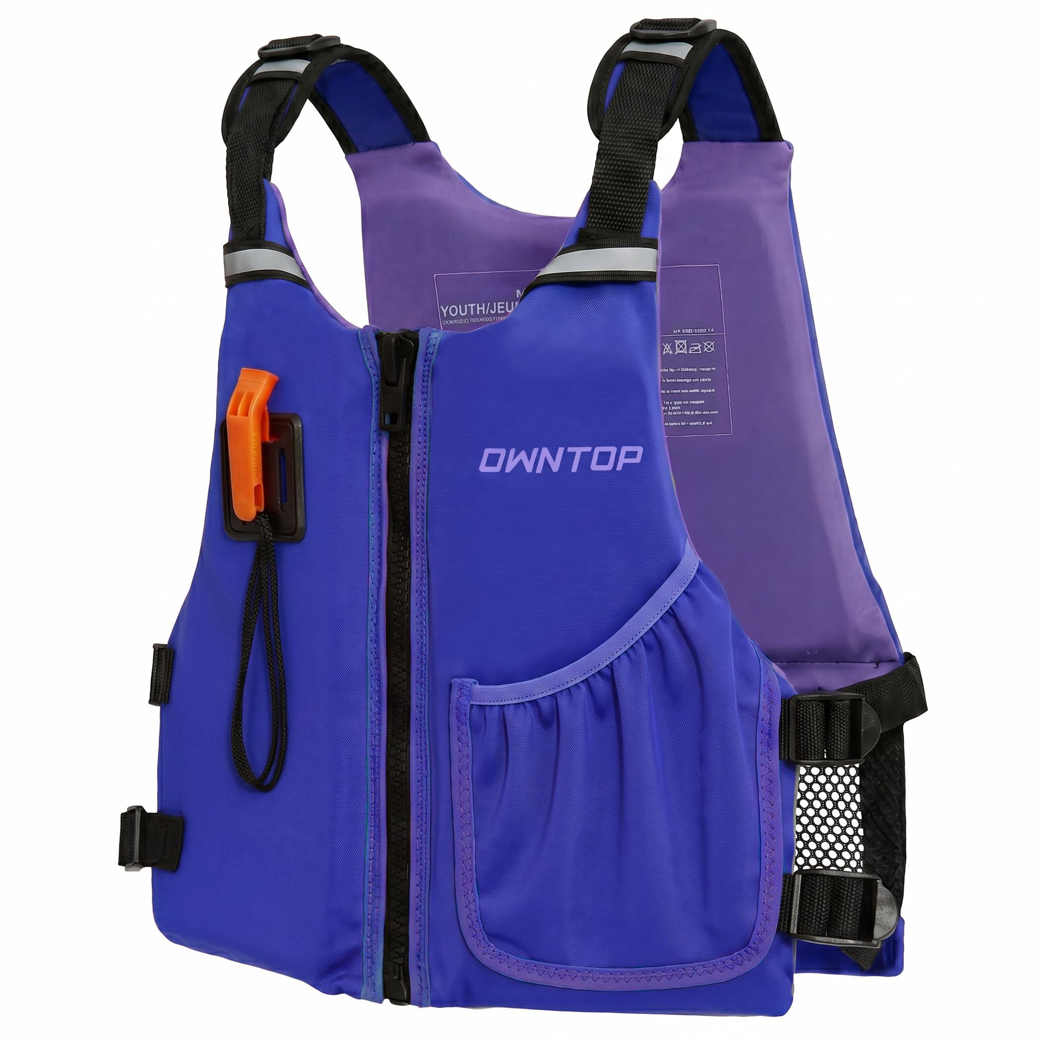 Owntop Junior Swim Vest for Kids 30-50kg, Buoyancy Aid with Whistle, Breathable Mesh Back & Pocket, Adjustable Neoprene Float Jacket for Kayaking, & Swimming, Boys & Girls 6-13 Years（Purple，M）