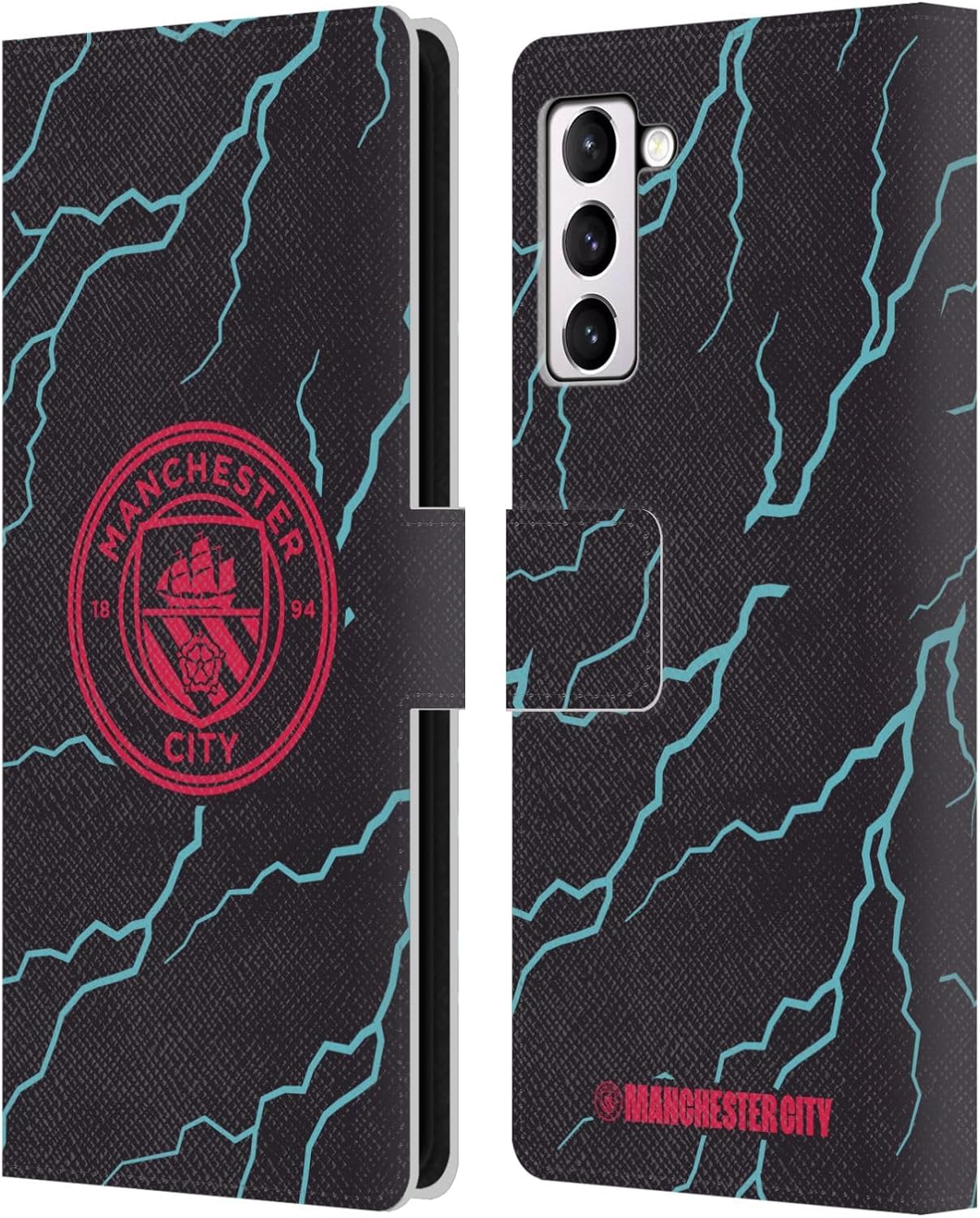 Head Case Designs Officially Licensed Manchester City Man City FC Third 2023/24 Badge Kit Leather Wallet Case Compatible with Samsung Galaxy S21+ 5G