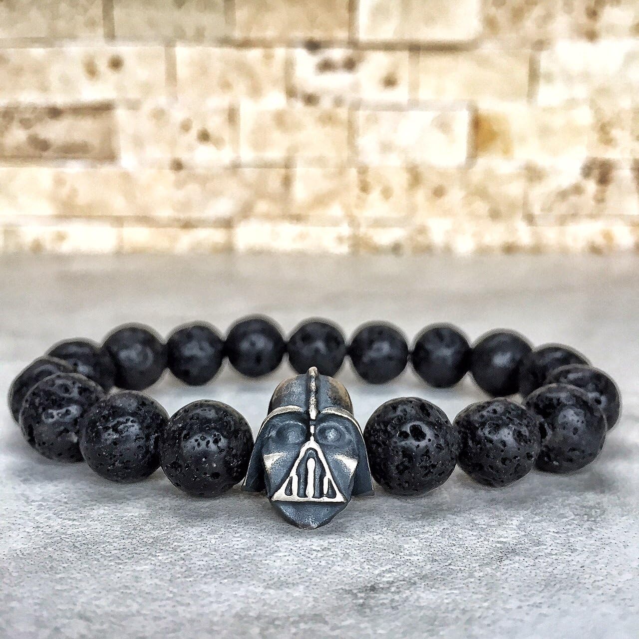925 STERLING SILVER DARTH VADER AND LAVA STONE STRETCH BRACELET
