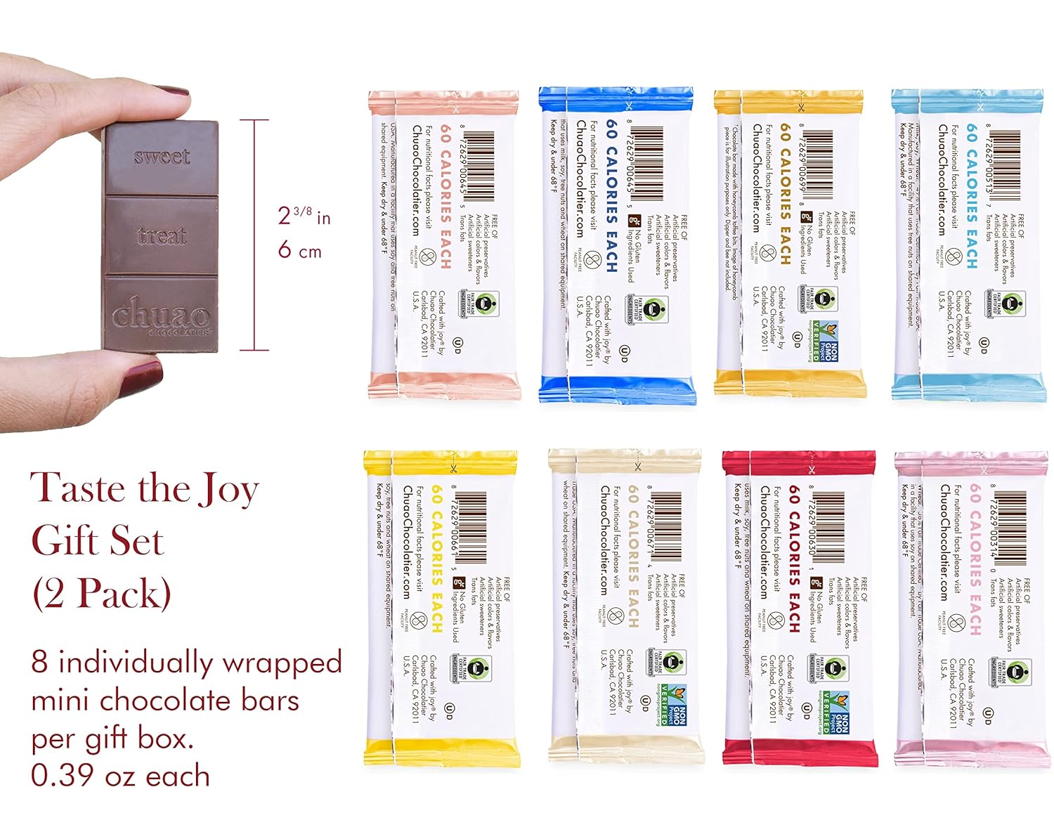 Chuao Chocolatier Taste the Joy Mini Gourmet Chocolate Bar Gift Box | Milk and Dark Chocolate Variety Sampler |16 Mini Bars (0.39 oz each)