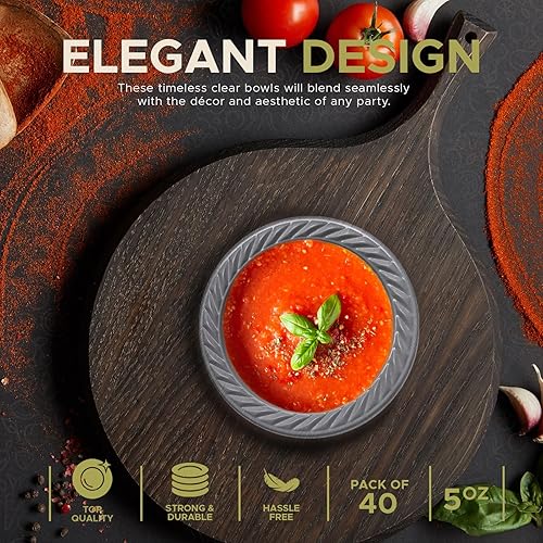 Miniatura 2 de Cuencos de plástico desechables transparentes Paquete de 40  5 onzas  aptos para microondas, cuencos resistentes para sopaensaladapostrehelado para
