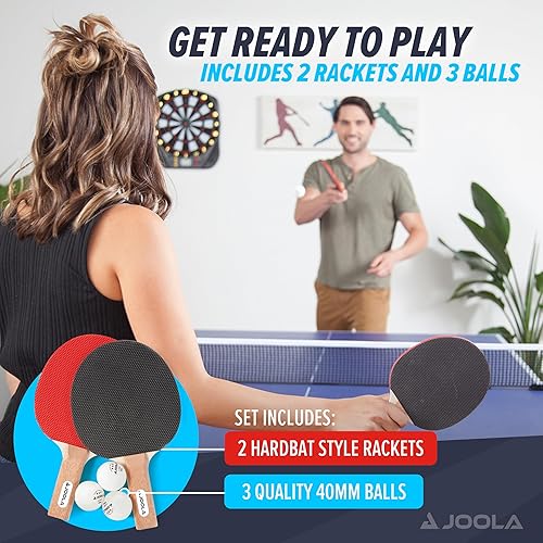 Miniatura 2 de JOOLA Essentials Duel - Juego de raquetas de tenis de mesa para 2 jugadores con 2 palas de ping pong y 3 pelotas, raquetas de ping pong, ideales
