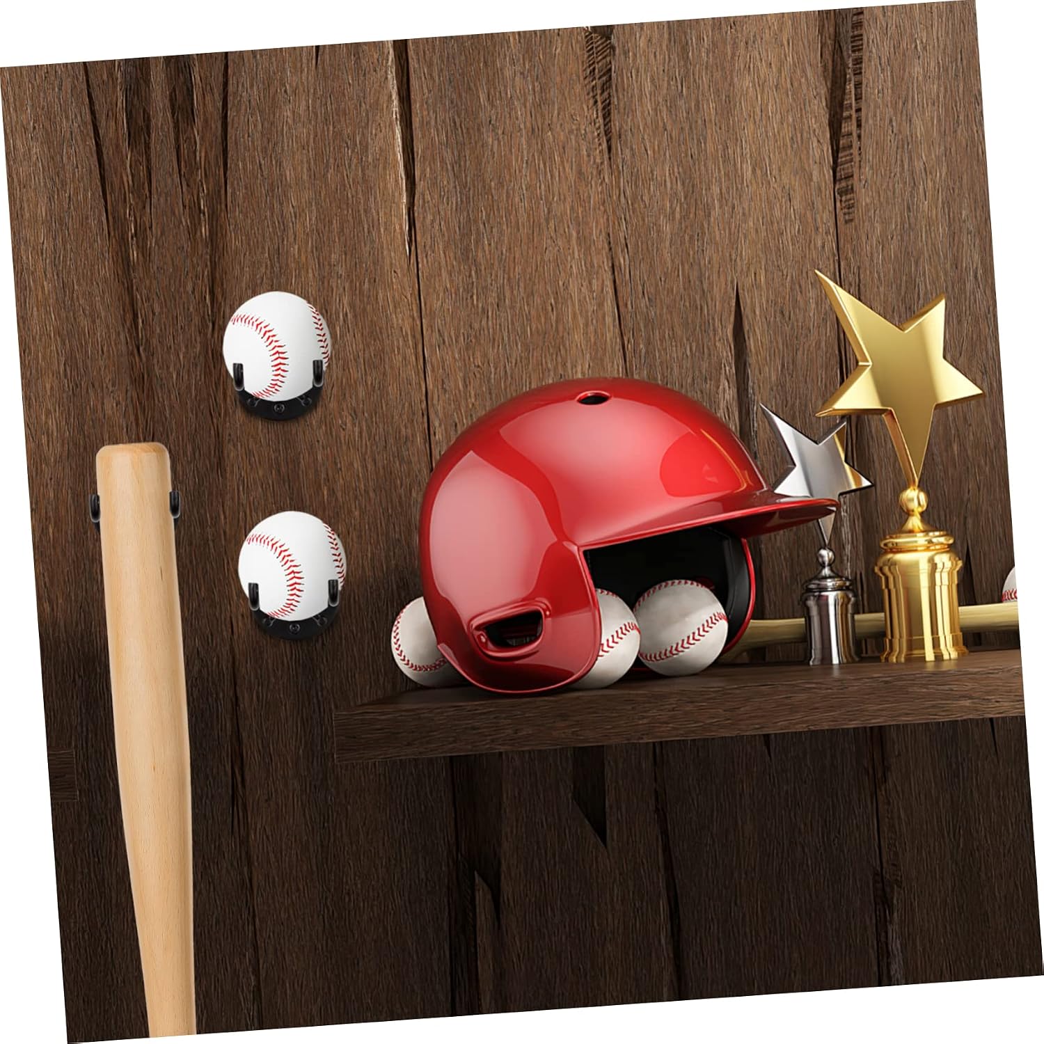 6Pcs Wall Mounted Baseball Bat Rack Durable Display Holders for Bats and Balls Sturdy Organizer Bracket for Baseball Softball Finish