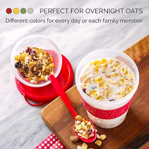 Miniatura 2 de Crystalia Recipientes de avena durante la noche con tapas, tarros de avena con cucharas, recipiente de avena para llevar con cobertura para