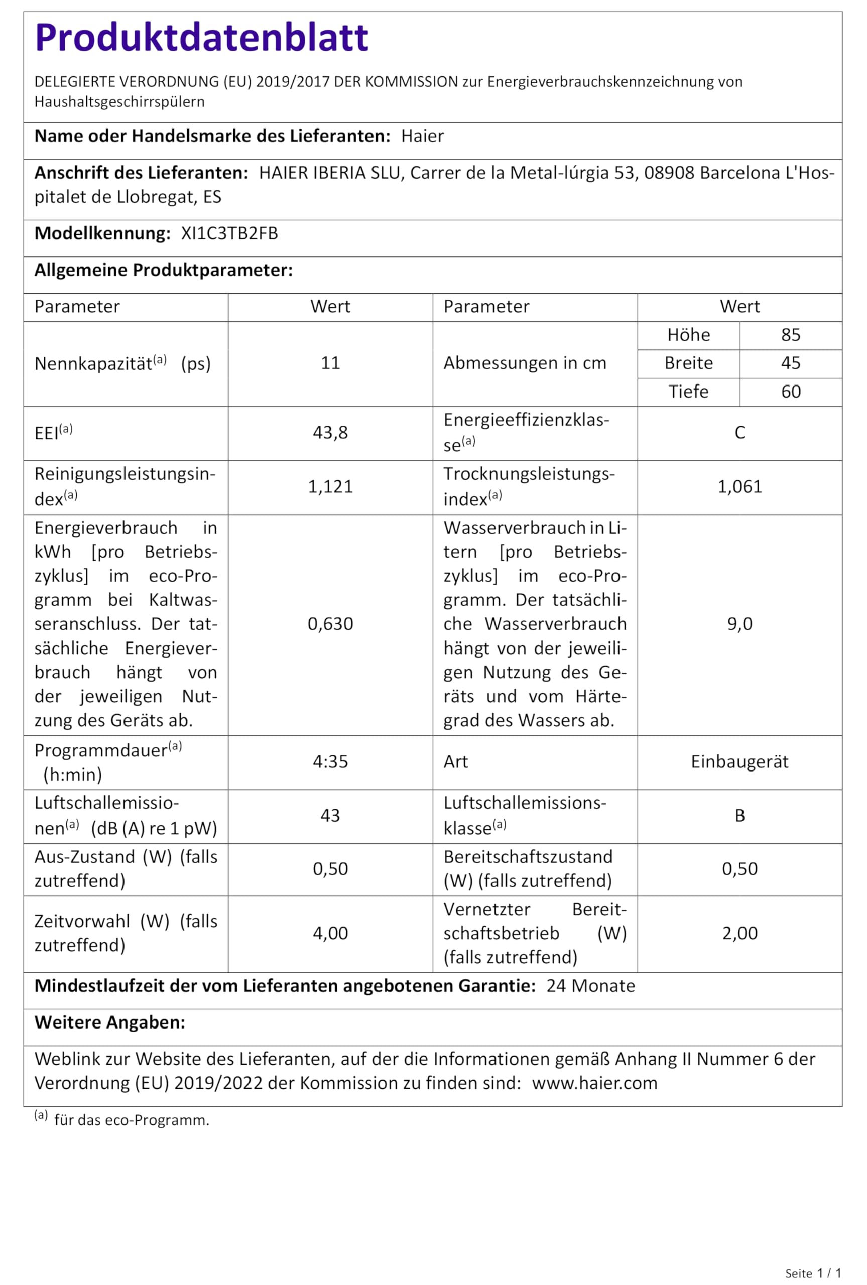 Haier I-Pro Shine Series 4 XI1C3TB2FB - Lavavajillas Integrable 45CM, 11 Servicios, Tercera Bandeja, WIFI, Inicio Diferido, Apertura Automática de Puerta, 43DB, Panel de Integración No Incluido