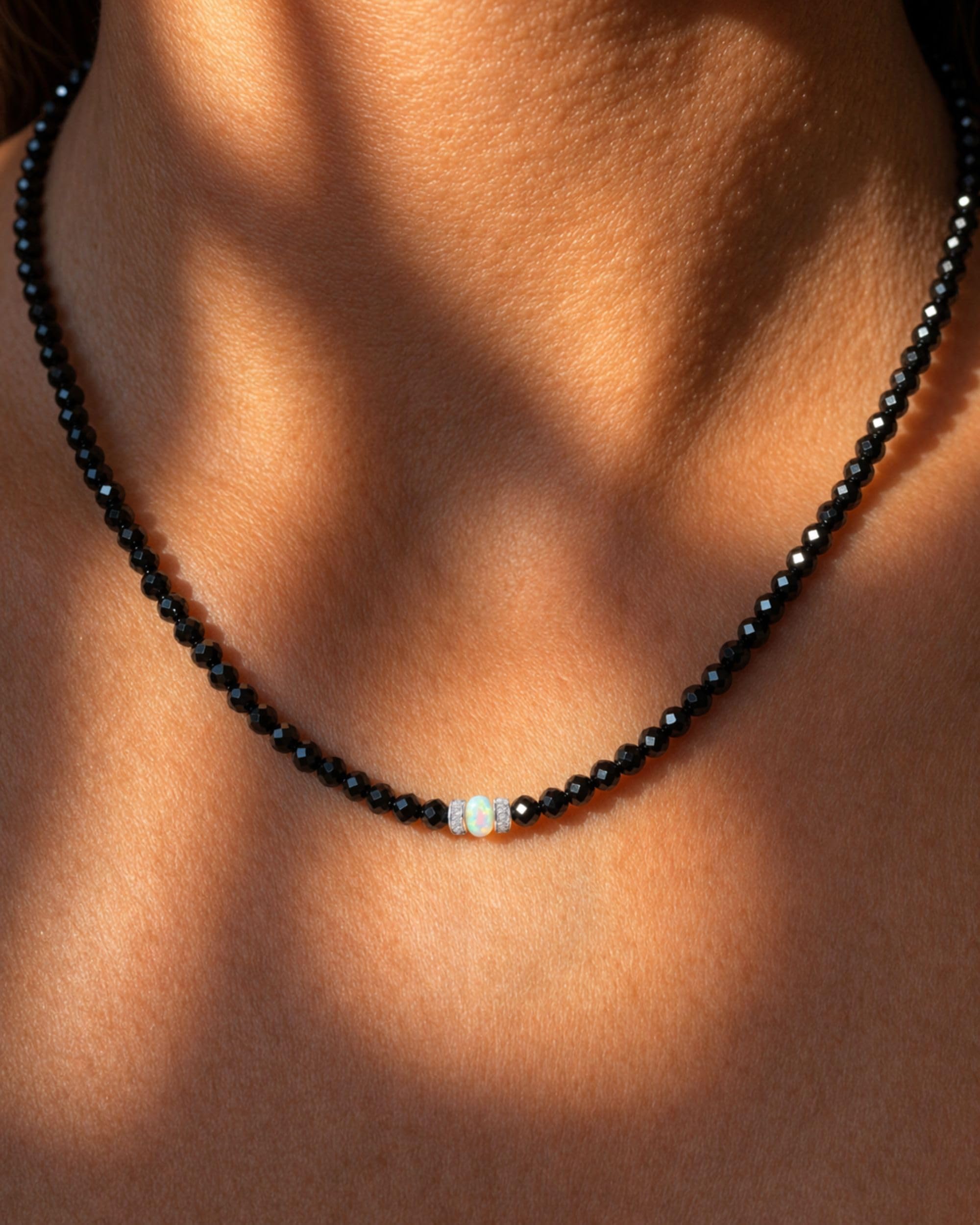 Collana con gemma/pietra naturale con perle in argento 925 e vero opale – collana di perle con certificato