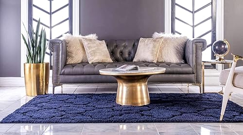 Miniatura 3 de Unique Loom Trellis Shag Collection - Alfombra de felpa geométrica moderna marroquí celosía azul marino (5 pies x 8 pies)