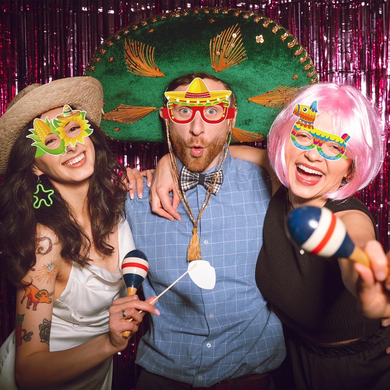 12 Pieces Cinco de Mayo Fiesta Paper Glasses, Colorful Mexican-Themed Eyewear with Sombrero and Cactus Designs for Holiday Photo Booth Props and Party Accessories - Image 6