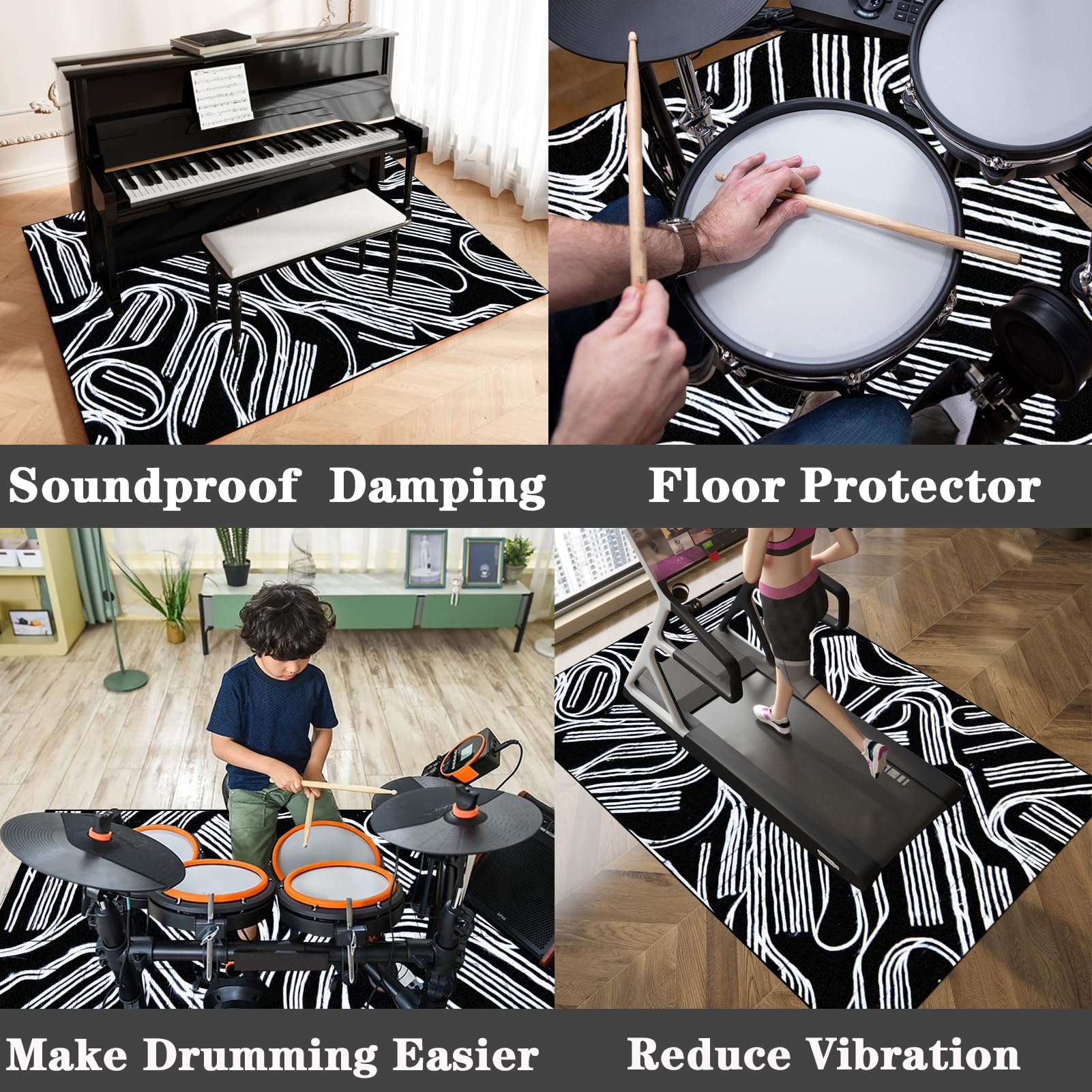 Drum Teppich Schallschutz Schlagzeugteppich Music Carpet Innen und Außen 210 x 180 cm, Trommelteppich mit Rutschfester Unterseite für Akustik Elektrisches Schlagzeug Teppich für Studio, Wohnung