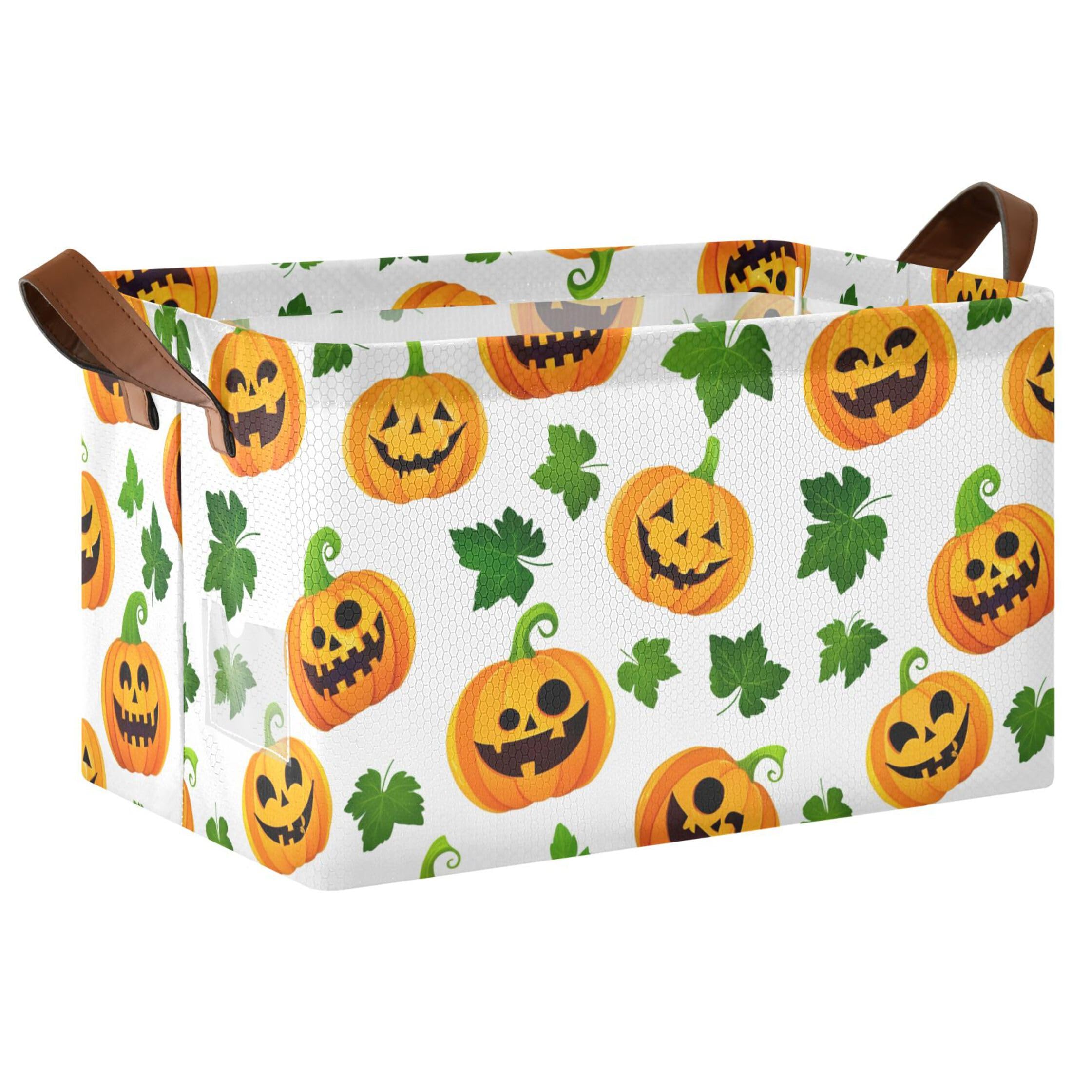 Kutsu Pumpkins Leaves Foldable Storage Basket Collapsible Bin With Handles For Shelves