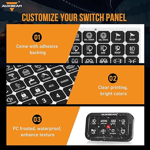 Miniatura 4 de Auxbeam 160 calcomanías para panel de interruptores para panel de interruptor de 68 cuadras, calcomanías para panel de interruptor Auxbeam BA80 GA80