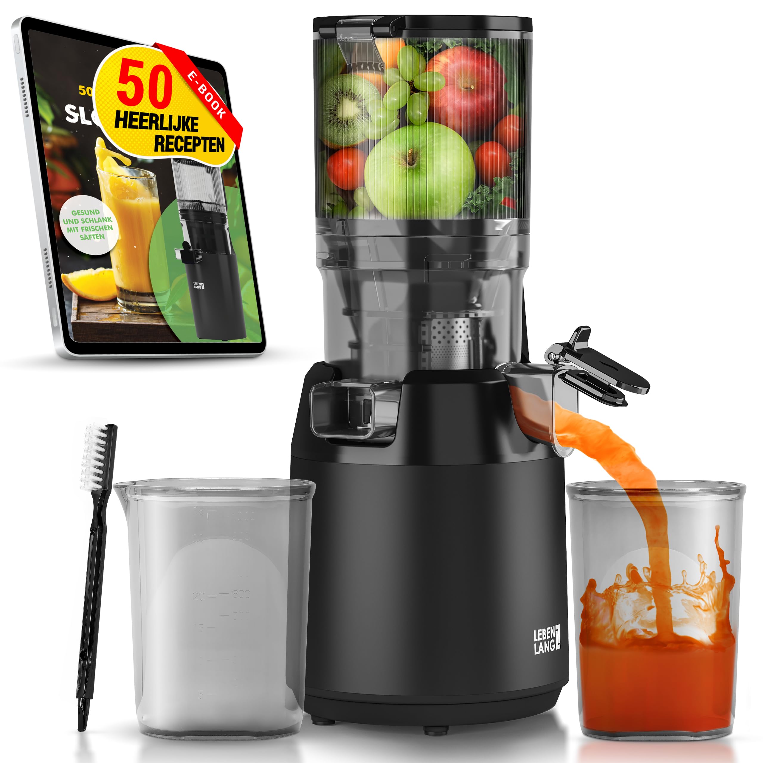LEBENLANG Juicer Slow Incl. Receptenboek & Grote Opening Van 130 Mm I Perfect Voor Hele Vruchten En Groenten 100 Bpa Vrij Best Machine Sappers Elektrische Masticating Green Press 1424942387