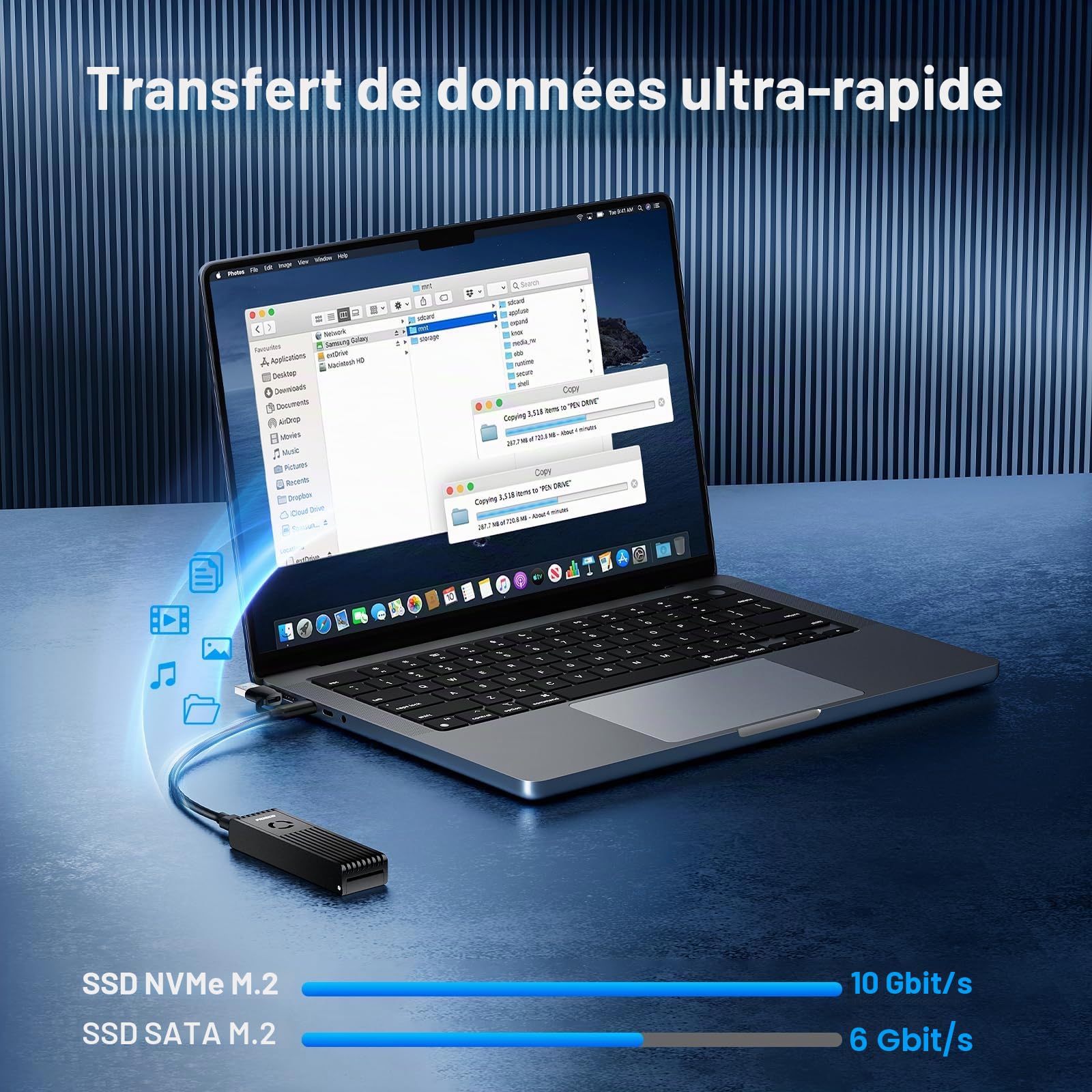 FIDECO Boîtier SSD M.2 NVMe SATA, Adaptateur M.2 NVMe vers USB avec Ventilateur de Refroidissement, Lecteur SSD USB 3.2 Gen 2 (10Gbps) pour PCIe M-Key/M+B Key, Supporte UASP et Trim, Aluminium