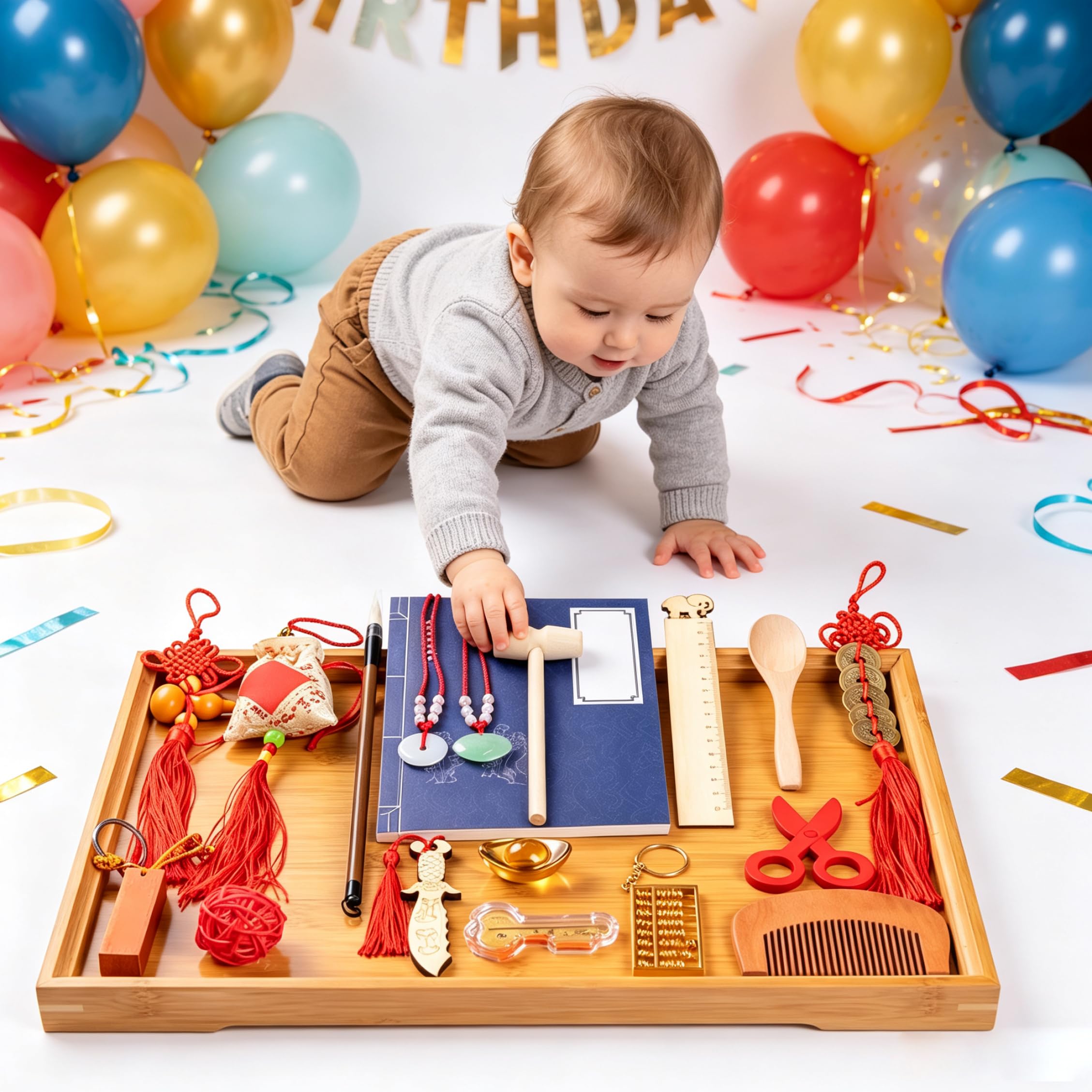 Juego de Doljabi de 26 Piezas Zhuazhou, Decoraciones de Primer cumpleaños de Diferentes Ocupaciones para niños y niñas, Rojo