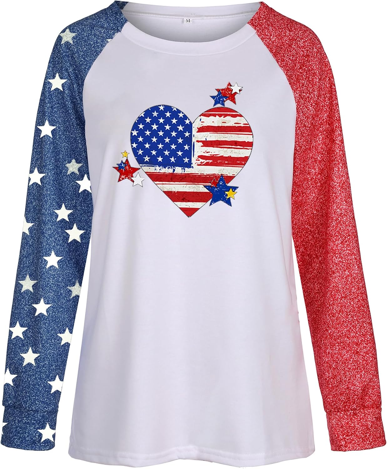 TSMNZMU Womens Star Print Colorblock Shirt Long Sleeve American Flag 4th of July Pullvoer Blouse Tops